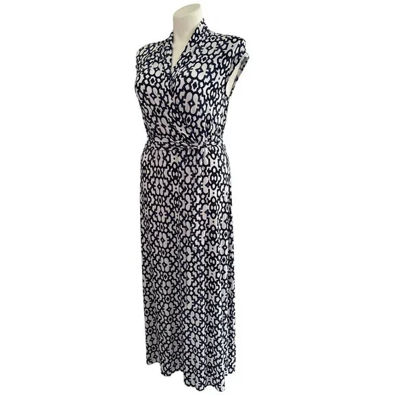 Tommy Bahama Navy and White Geometric Pattern Maxi Dress, Women's Size L - Picture 7 of 9